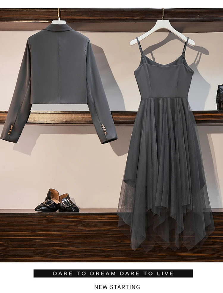 Superior e Cinta Conjunto de Duas Peças para as Mulheres Tamanho Grande Primavera Outono Elegante Vestido Terno Colheita Blazer Cabolsa 2021 Moda Outfit 4 de duas peças para as mulheres 2021 moda outfit