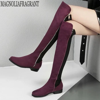 

Flat bottom Long-barreled Boots Female Side Zipper Women Over the Knee Boots Flat Suede Sexy Fashion Women's boots y288