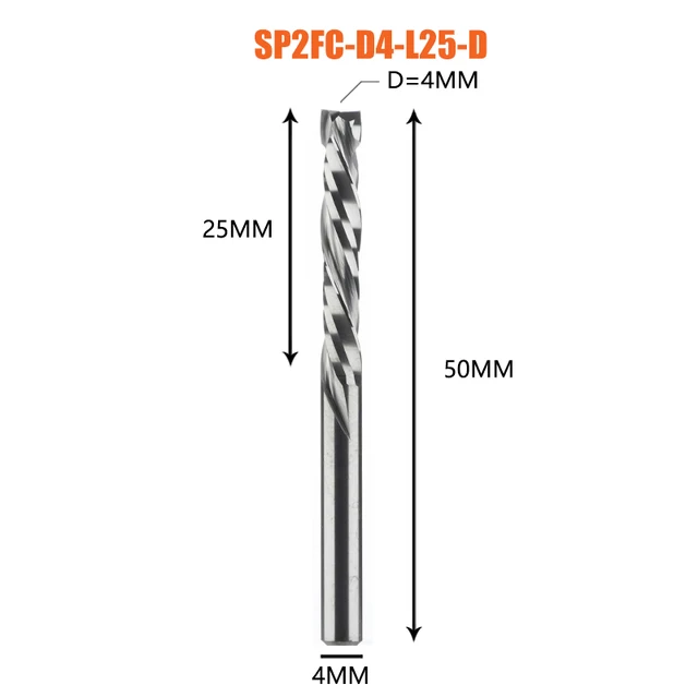 Fraise CNC Carbure 6 Mm - Coupe-Boiserie Compression Bout, 2 Cannelures, Longueur Totale 50 Mm, Neuf