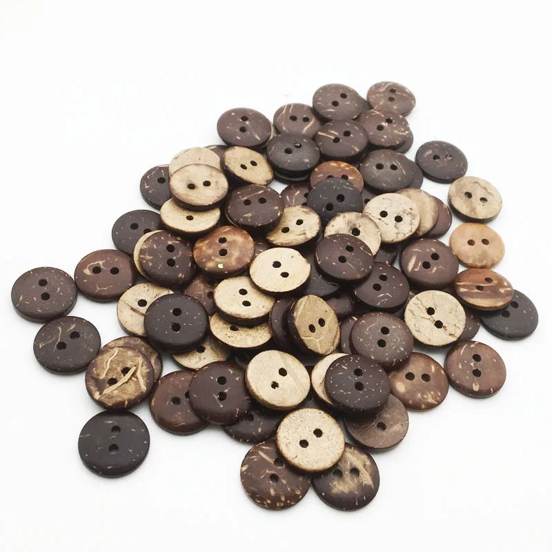 12mm 50PCS Natural Eco-friendly Coconut Shell Wood Button For Clothing 2Holes Children Scrapbook Decorative Sewing Accessories