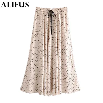 

Fashion Za Women Skirts Dot Print 2020 Spring Autumn Skirt Elastic High Waist Pleated Long A-Line Female Ladies