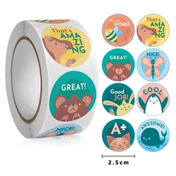 500Pcs 1 Inch/2.5CM Kids Cartoon Animals Praise Labels Stickers for Children Teaching Gift Card Party Packaging Wrapping
