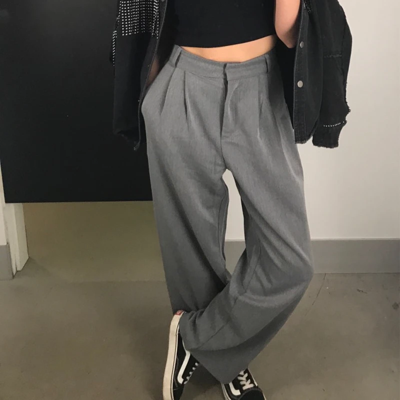 HziriP Straight Large Size Casual Solid Wide Leg Trousers Streetwear Suit Full-Length Hot Selling Chic Loose High Quality Pants 1