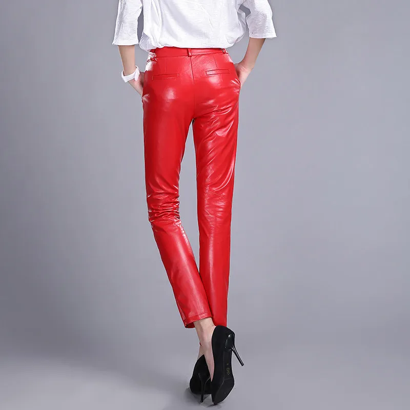 Office Lady Natuurlijke Lederen Broek Hoge Taille Slim Fit Lederen Potlood Broek Vrouwen Plus Size Elegante Rode Schapenvacht Lange Broek Office Lady Natuurlijke Lederen Broek Hoge Taille Slim Fit Lederen Potlood Broek Vrouwen Plus Size Elegante Rode Schapenvacht Lange Broek