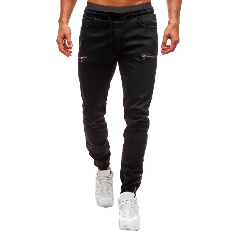 Shujin мужские Эластичные Обтягивающие байкерские облегающие джинсовые мужские Мульти-карманные брюки карандаш с молнией мужские джинсы модные повседневные брюки - Цвет: Black