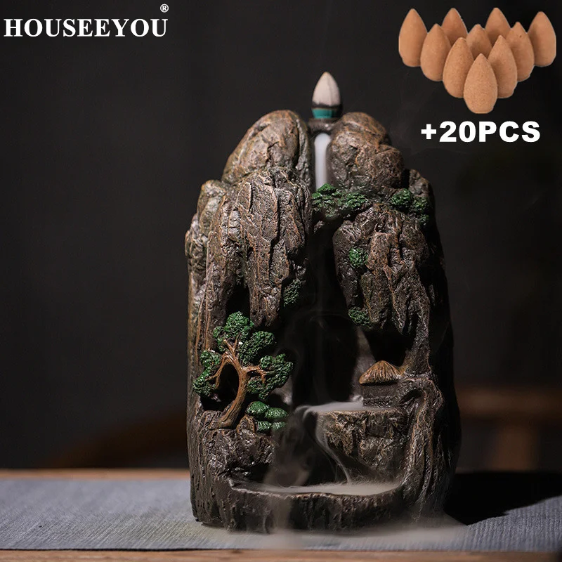 Landscape Resin Backflow Incense Burner Smoke Waterfall Censer Aromatherapy Plate Mountain River Handicraft Crafts Ornament | Дом и сад