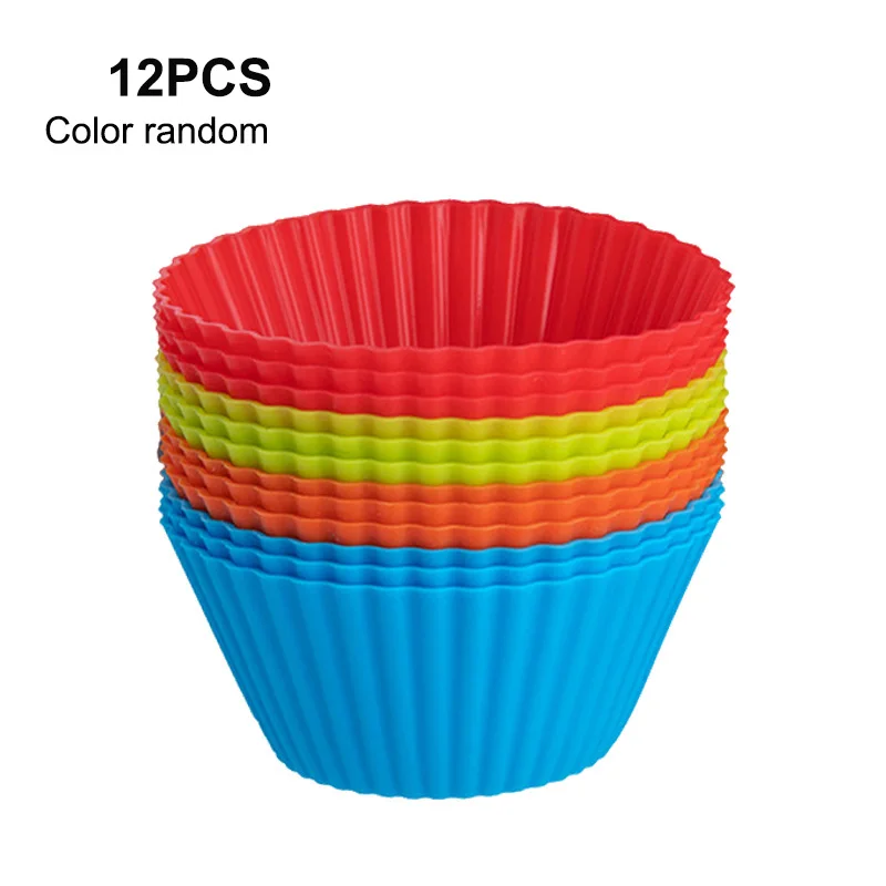 

12pcs/Set Silicone Cake Mold Round Shaped Muffin Cupcake Baking Molds Kitchen Cooking Bakeware Maker DIY Cake Decorating Tools