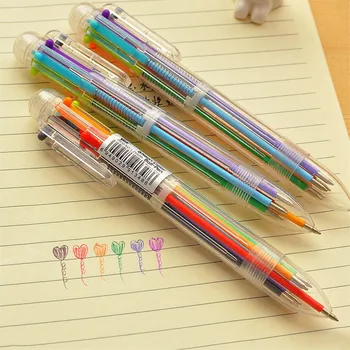 

1pcs 6 In 1 Colorful Pens Novelty Multicolor Ballpoint Pen Multifunction Stationery School Suppli