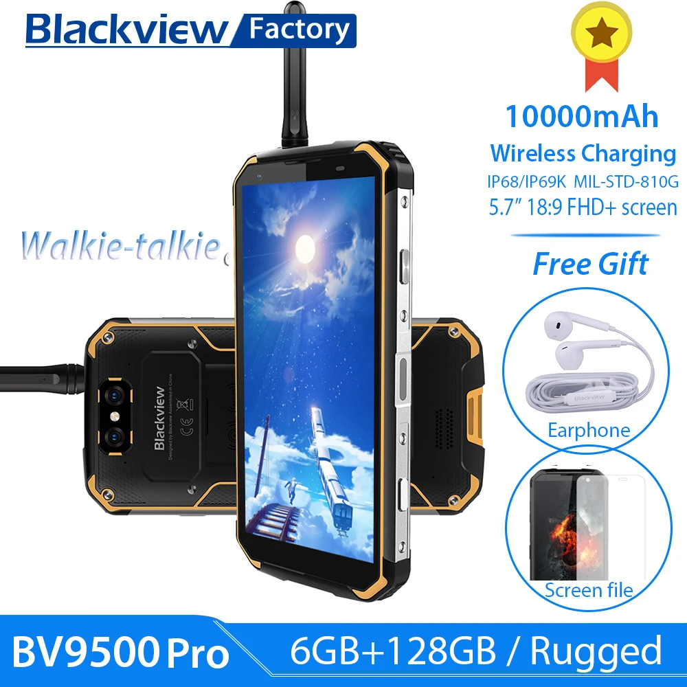 BLACKVIEW BV9500 Pro IP69K Walkie Talkie 5 7 &quot18:9 FHD Смартфон Android 8 1 6 + 128 ГБ 10000 мАч Беспроводная