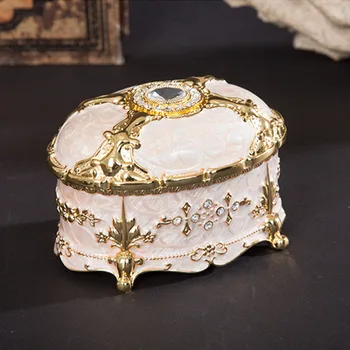 

Home Retro Enamel Display Organizer Holder Collection Vintage Jewelry Box Oval Case Bracelet Gift Necklace European Style