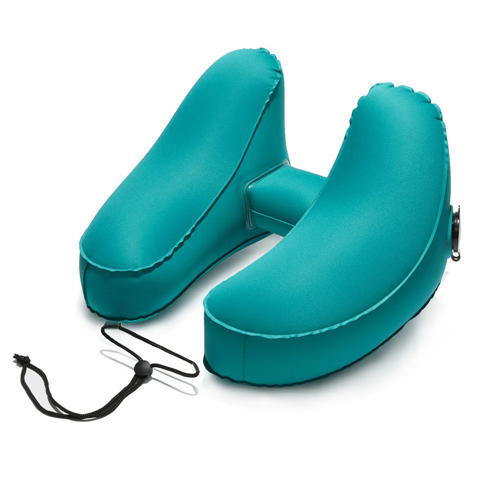 Русская складская надувная подушка в форме Н для путешествий, воздушная подушка, Складная легкая подушка для шеи с ворсом, Автомобильная подушка для сна с самолетом - Цвет: Green TPU