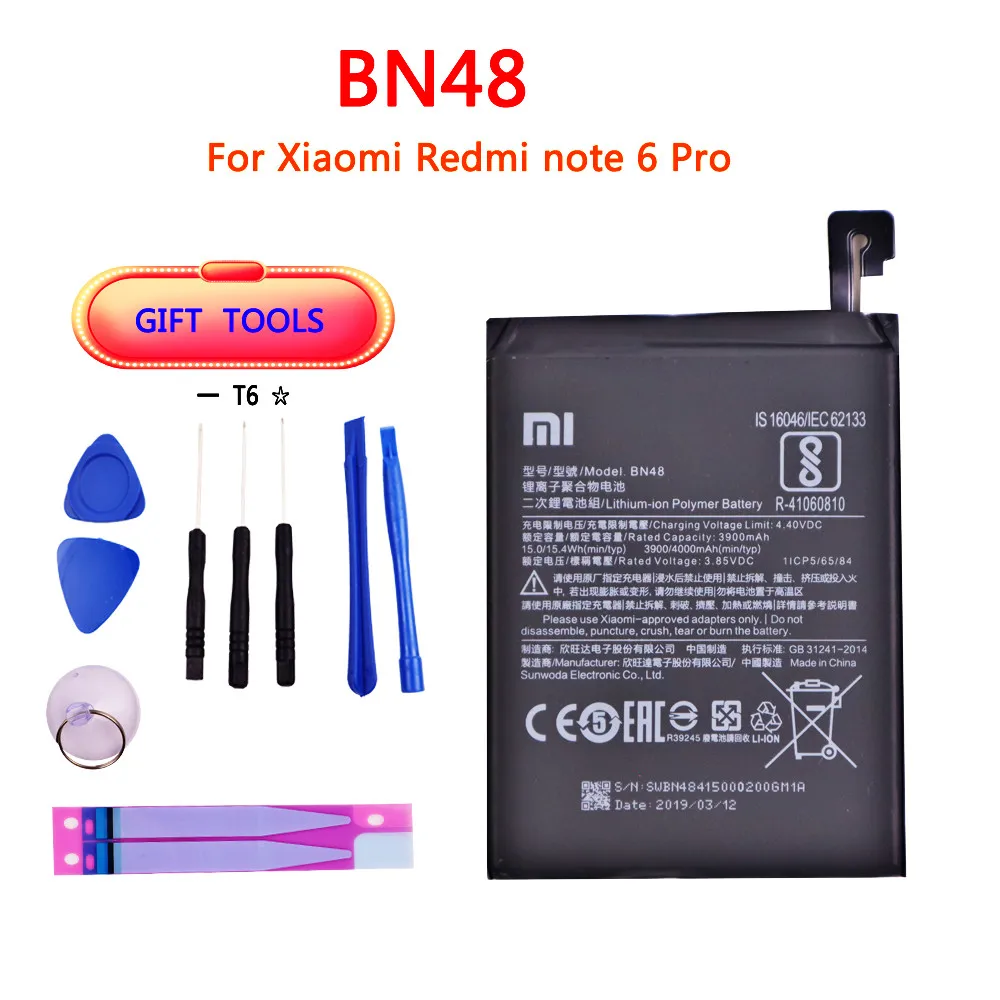 Аккумулятор для телефона для Xiaomi Redmi Note 6 Pro BN48 батареи красный рис Note6 Pro батарея