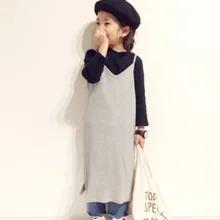 Однотонное платье в Корейском стиле для девочек модные осенние хлопковые платья для девочек от 2 до 8 лет