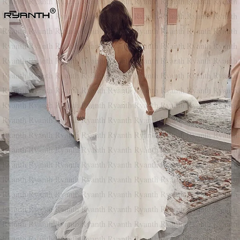 Robe de mariee сексуальное прозрачное платье с v-образным вырезом и спинкой ТРАПЕЦИЕВИДНОЕ свадебное платье в стиле бохо 2020 дешевые платья Vestido de