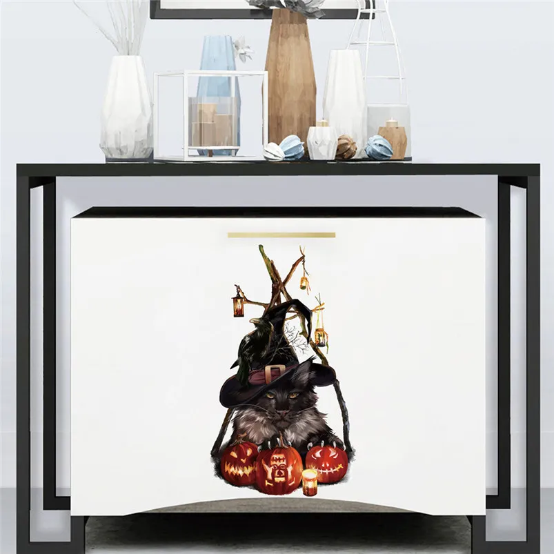 Scary Cat Halloween Wall Sticker Living Room Bedroom Decor Sticker Living Room DIY Vinilos Decorativos Para Paredes 30AUG606