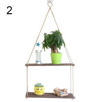 

New Wall Swing Storage Shelves Wood Hanging Shelf Jute Rope Organizer Rack Home DIY Decoration-30
