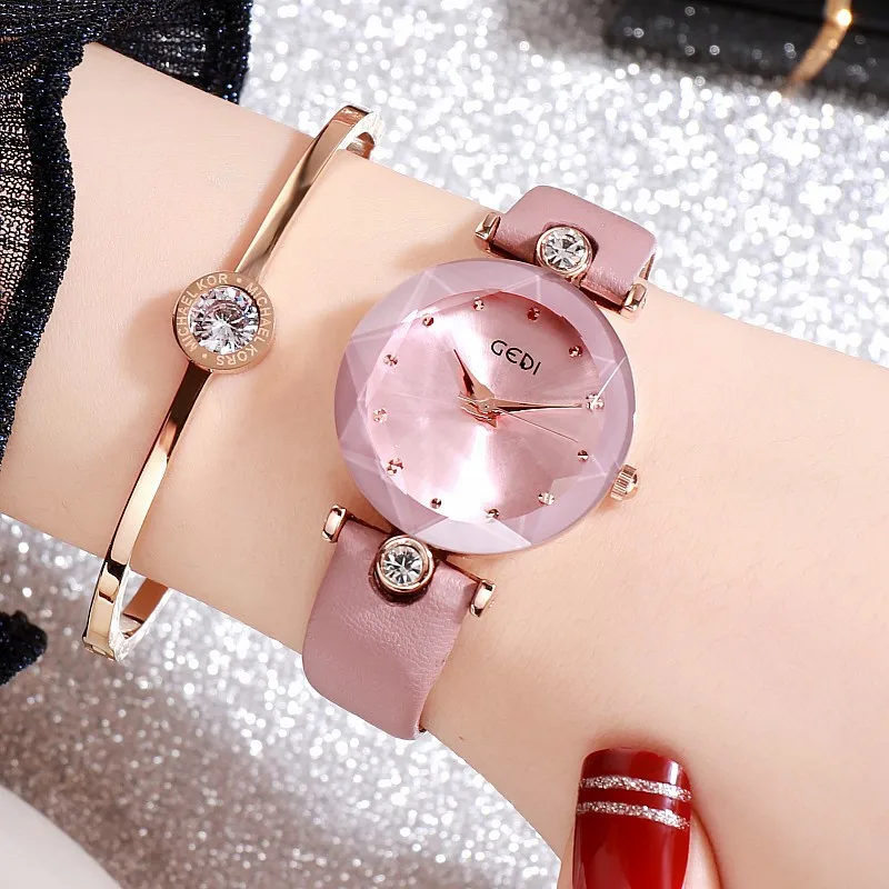 

new style madam wrist watch student simple relaxation fashion tide Black leather band individuality crystal women's watch