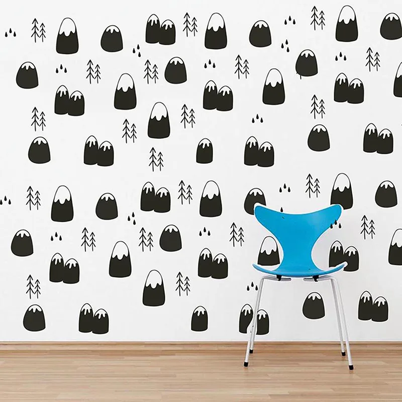85 Pcs Scandinavian Hills Pine Trees Wall Sticker Baby Nursery Kids Room Caroon Mountains Tree Forest Nature Decal Bedroom | Дом и сад