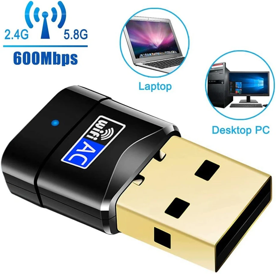 600Mbps USB 와이파이 어댑터, 600M 듀얼 밴드 와이파이 무선 네트워크 카드 동글, AC600, 2.4GHz, 5GHz LAN, PC 노트북 무료 드라이버