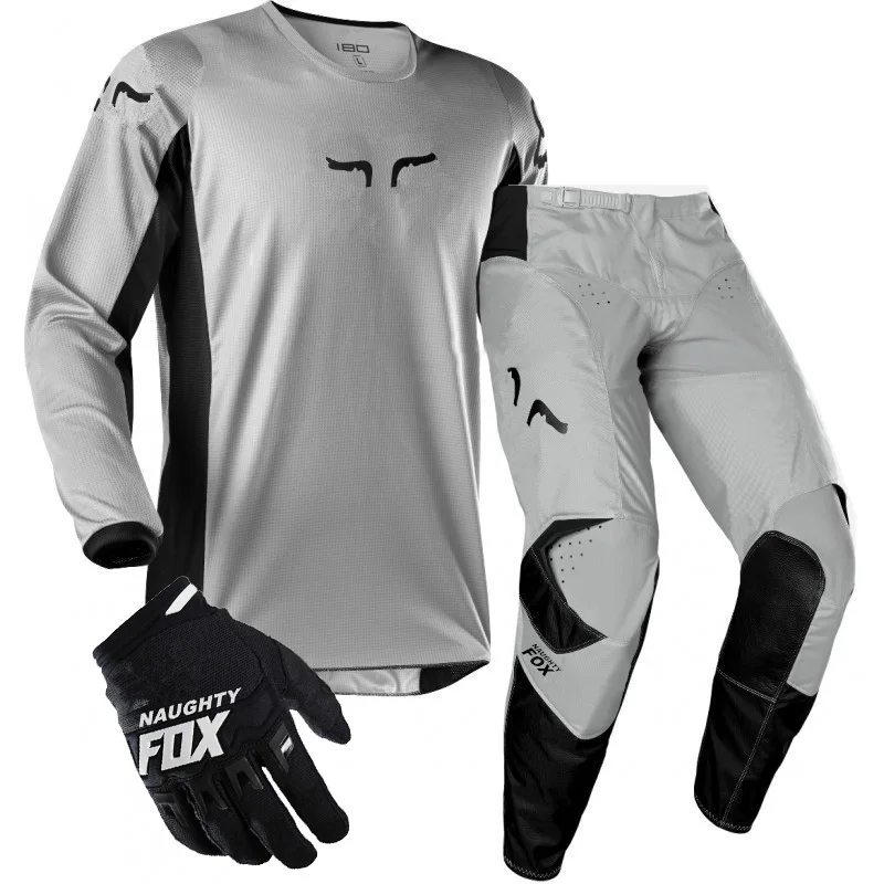 NAUGHTY FOX PRIX 180, Защитные комплекты для езды на мотоцикле, MX XC, штаны, Qiuck-dry MTB, Джерси, перчатки, велосипедные костюмы, мото комбо - Цвет: Grey-06Black