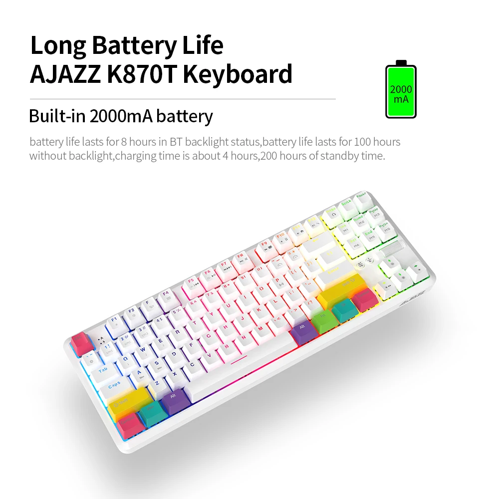 Клавиатура AJAZZ K870T Механическая для ПК BT и проводная Двухрежимная 87 клавиш RGB 2000 мА