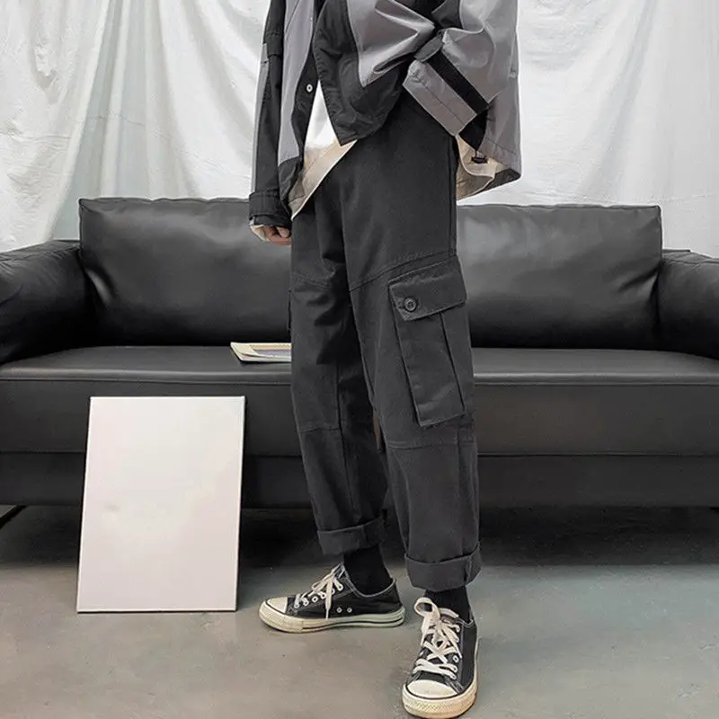 

Cargo Pants Men Streetwear Wide Pants Harajuku Black Gray Sport Casual Sweatpants Skateboard Pants Ankle Length Trousers