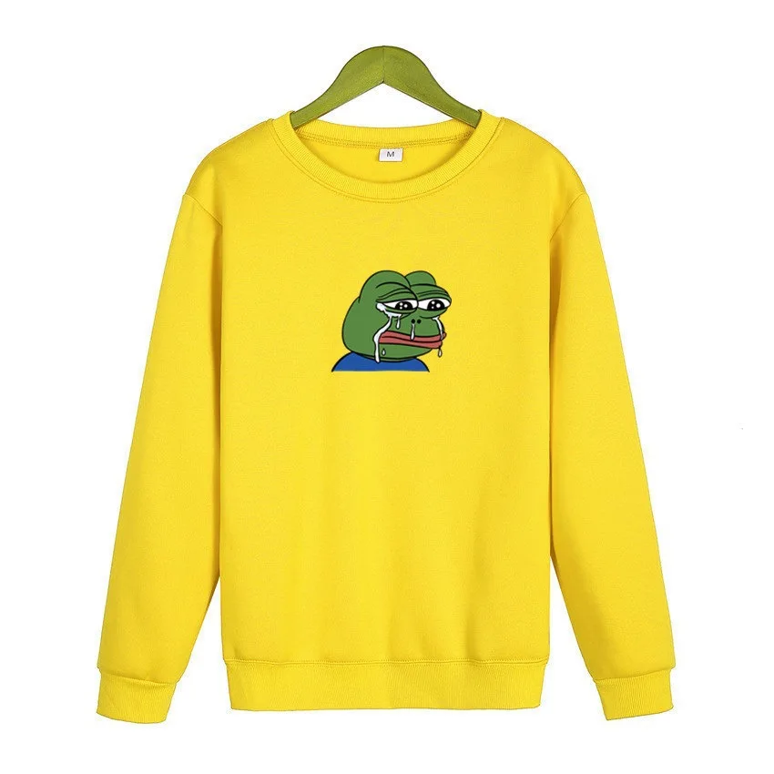 O-Neck Hoodie Sad Frog Print Mens Fashion Brand Sweatshirt Men Women Hoodie Pullover New Autumn Hip Hop Streetwear hoody - Цвет: yellow   ku
