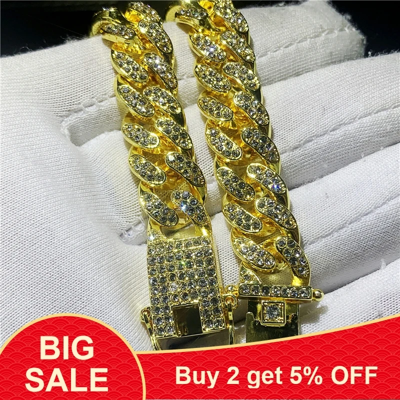 Мужские золотые браслеты в стиле хип-хоп, 5А, циркониевые браслеты с кристаллами, ювелирные изделия, модные кубинские браслеты-цепочки в стиле кантри