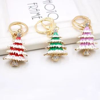 

FREE SHIPPING BY DHL 100pcs/lot New Hot Metal Christmas Tree Keychains with Rhinestone Christmas Tree Keyrings Gifts