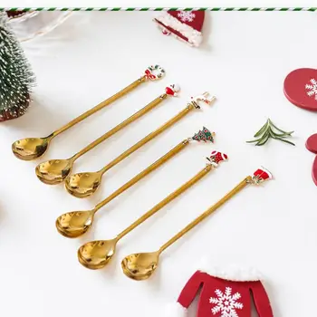 

6pcs/set Stainless Christmas Spoons New Year 2021 Xmas Party Table Ornaments Coffee Spoon Christmas Decorations Kitchen Tools