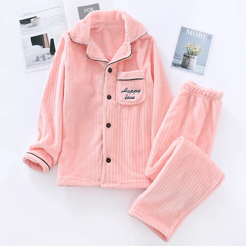 Winter Couples Casual Pajama sets Men Thick Warm velvet Sleepwear suit Male Long sleeve Turn-down collar Coat+ Pants XXL - Цвет: Women 4