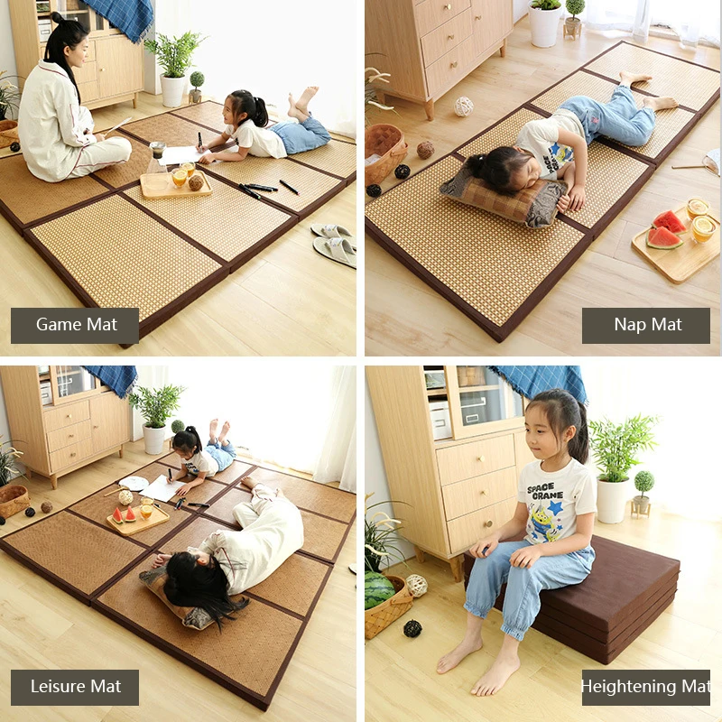 Cordial Shining Folding Mat Thick Japanese Tatami Rattan Mat Sleeping Pad Summer Student Child Kindergarten Nap Floor Bedroom