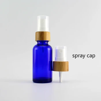 

330*30ml Refillable blue essential oil bottle with bamboo pump lids,1oz clear frosted glass perfume bottle with bamboo spray lid