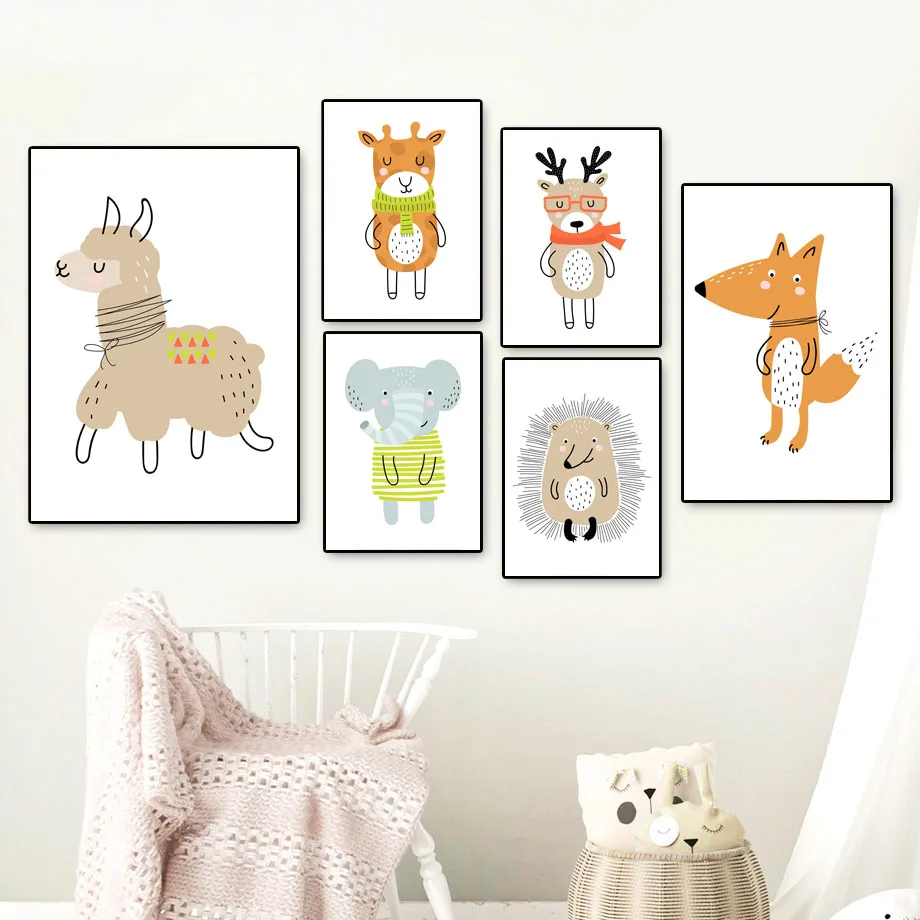 

Llama Fox Giraffe Hedgehog Elephant Wall Art Canvas Painting Nordic Posters And Prints Animal Wall Pictures Baby Kids Room Decor