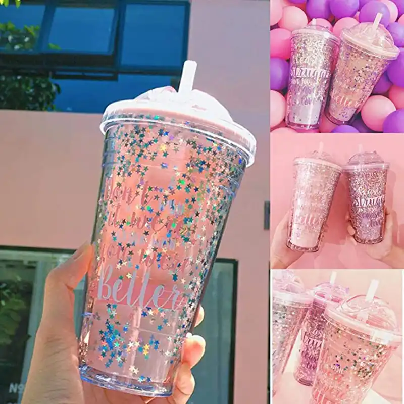 glitter cup with straw