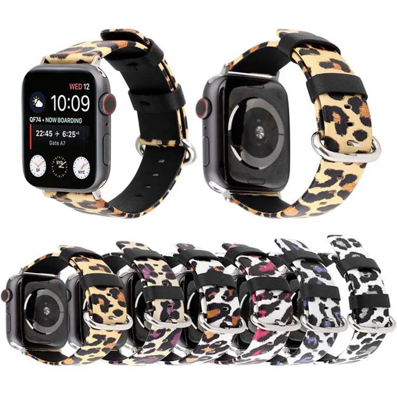 Ремешок с леопардовым принтом для Apple Watch 4 5 44/40/42/38 мм сменный кожаный браслет iwatch