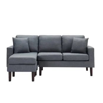 

Reversible Sectional Sofa Set Fabric 3-seat Bench and 1pc Ottoman with 2 Pillows Comfortable Dark Grey Living Room Furniture
