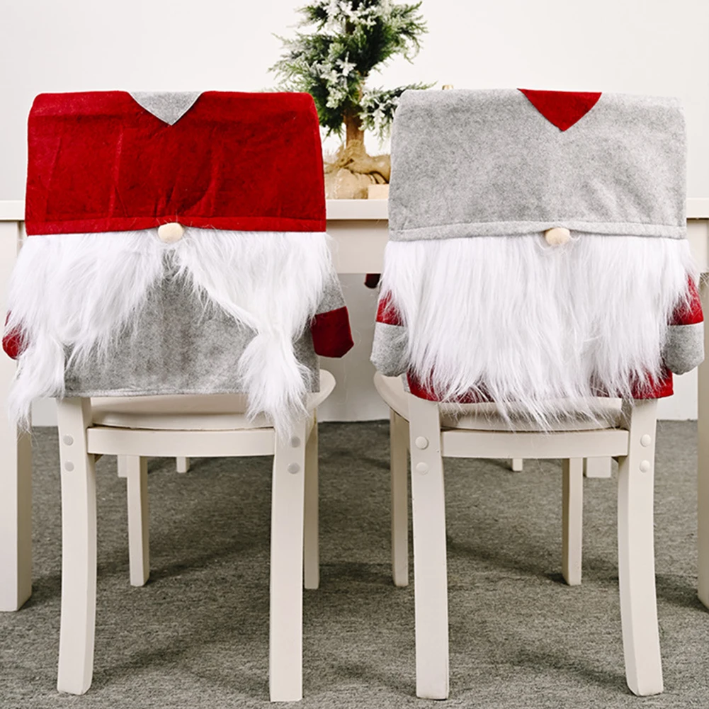 Christmas Faceless Gnome Hat Chair Covers Dinner Table Chairs Slipcover