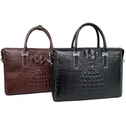 New Thai Crocodile Skin Skull Men's Briefcase Leisure Real Back Bone Handbag Business One Shoulder Office Laptop Bag Leather