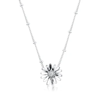 

Pave Daisy Flower Collier Necklaces 100% 925 Sterling Silver Jewelry Free Shipping