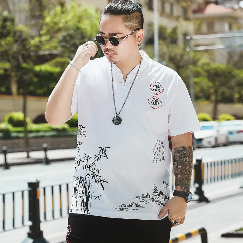 

Fat Men's Plus-sized Pure Cotton Short-sleeved T-shirt Loose-Fit Trend Sports Shorts Leisure Suit Summer Two-Piece Set
