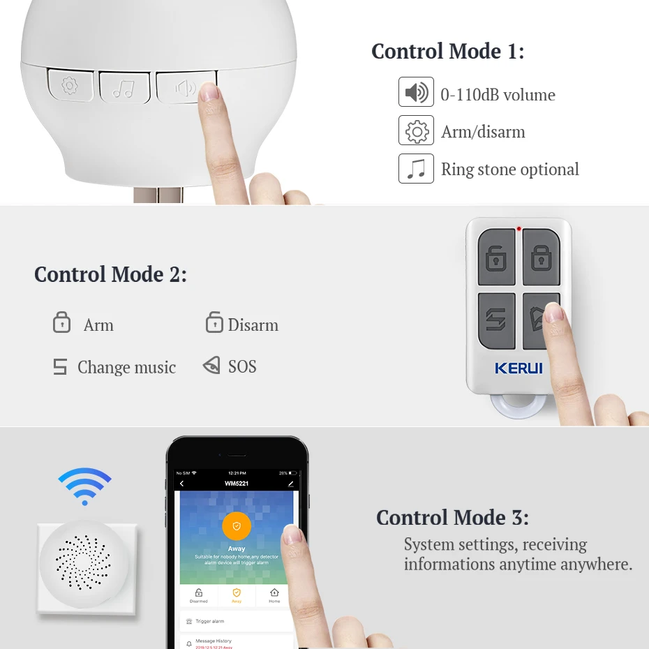 KERUI WM5221 Tuya Smart WIFI Home Security Alarm System WIFI DoorBell 52 Songs APP Control Wireless  Door Sensor Burglar Alarm