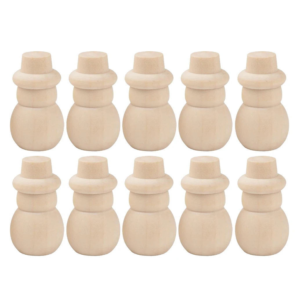 10Pcs Unpainted Wooden Peg Dolls DIY Unfinished Wood Snowman Doll Bodies