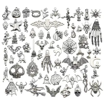 

120pcs Antique Silver Halloween Charms Pendants Findings Crafting for DIY Necklace Bracelet Jewelry Making