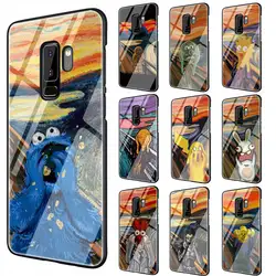 Edvard Munch крик закаленное Стекло TPU черный чехол для Galaxy S7 Edge S8 S9 S10 Plus, Note 8, 9, 10, A10 20 30 40 50 60 70