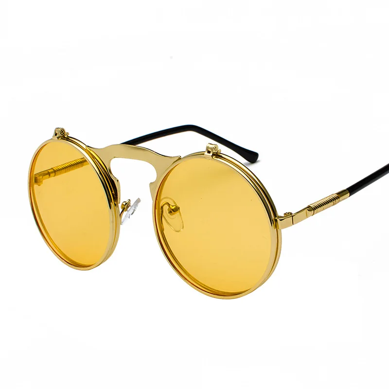 12-Gold-Yellow MuseLife винтажные стимпанк Солнцезащитные очки женские круглые металлические оправы паровые панк Солнцезащитные очки Мужские брендовые дизайнерские ретро очки UV400 - Цвет линз: 12-Gold-Yellow