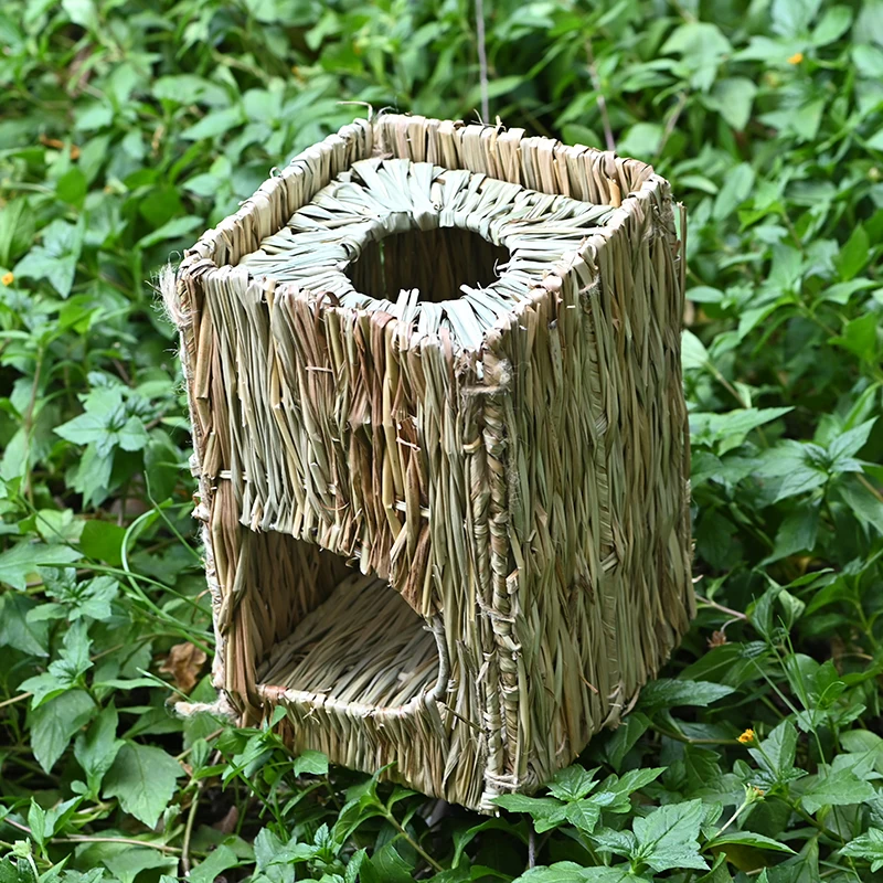 Складная Клетка для кровати свиньи, крысы, ежи, маленькие животные, кровать, гнездо для питомца, кролика, хомяка, клетка ручной работы из тканой травы, домик для хомяка, жевательная игрушка