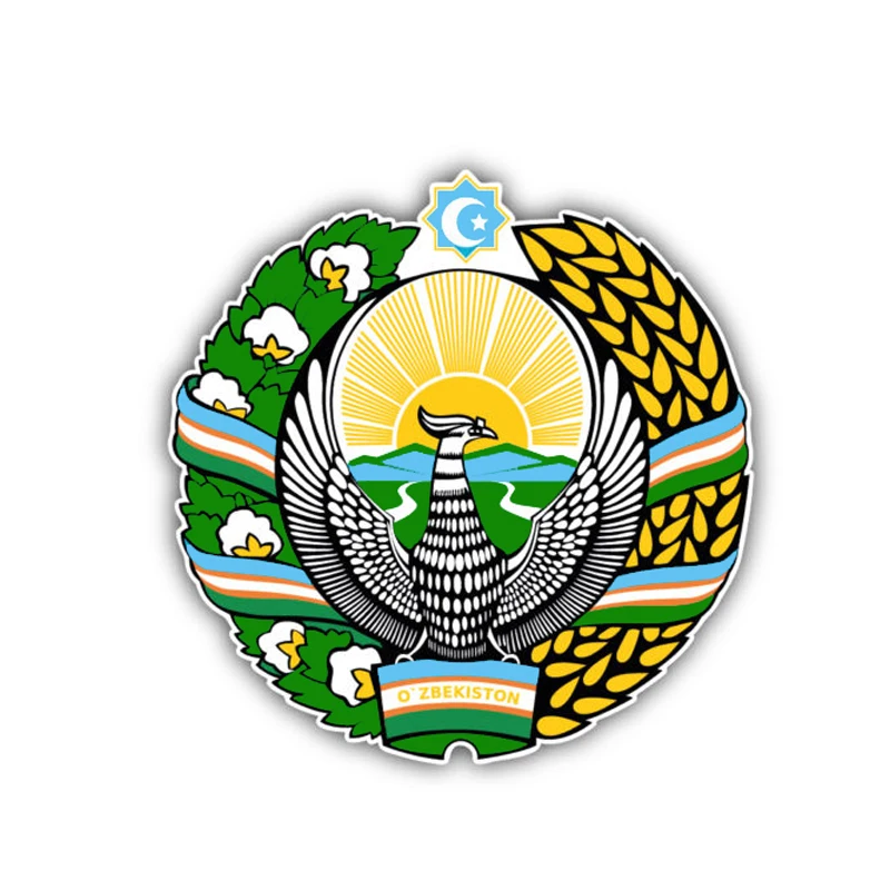 

Hot Funny Car Sticker Uzbekistan Coat of Arms Styling PVC 13cm X 13cm Decoration