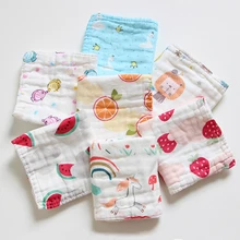 Хлопковое 6 слоев газовых квадратов детское полотенце с принтом лица полотенце для рук слюна для новорожденных Детский носовой платок для кормления маленькое полотенце