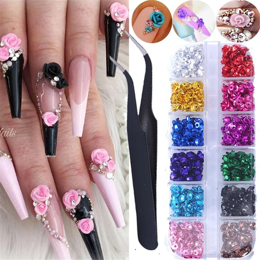 120/240Pcs Rose 3D Flower Nail Art 